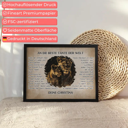 Personalisiertes Poster Tante Danke für alles mit Löwen Bild