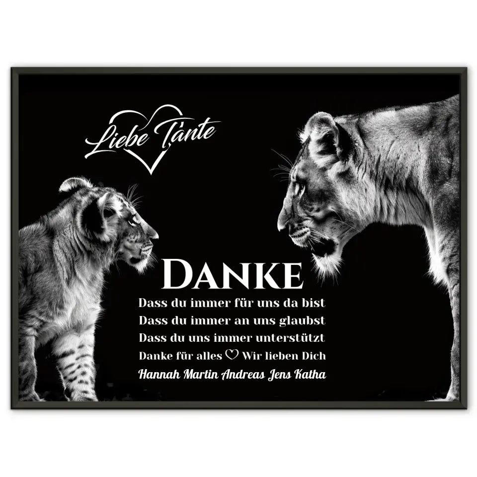 Löwen Poster Schwarz Weiß Tante Du bist immer für uns da