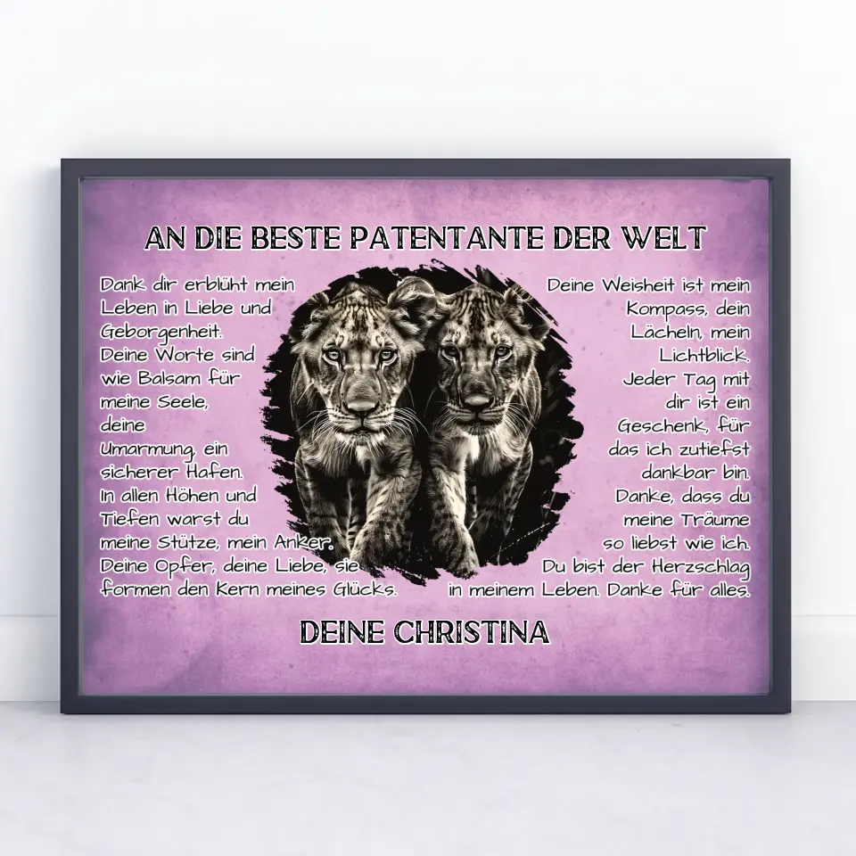 Poster mit Löwen für Patentante DANKE mit Löwen Bild