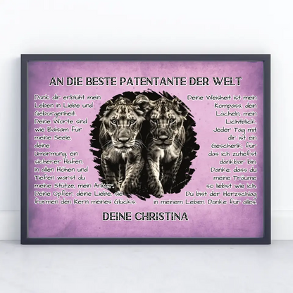 Poster mit Löwen für Patentante DANKE mit Löwen Bild