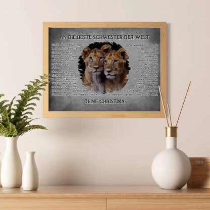 Löwen Poster für Schwester Danke mit Löwen Bild