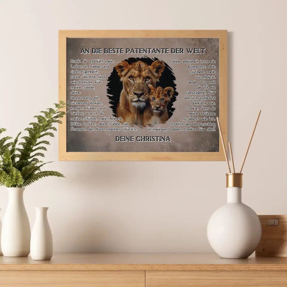 Poster mit Löwen für Patentante Danke für alles mit Löwen Bild