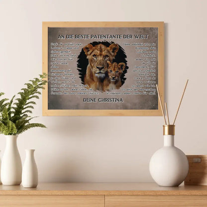 Poster mit Löwen für Patentante Danke für alles mit Löwen Bild