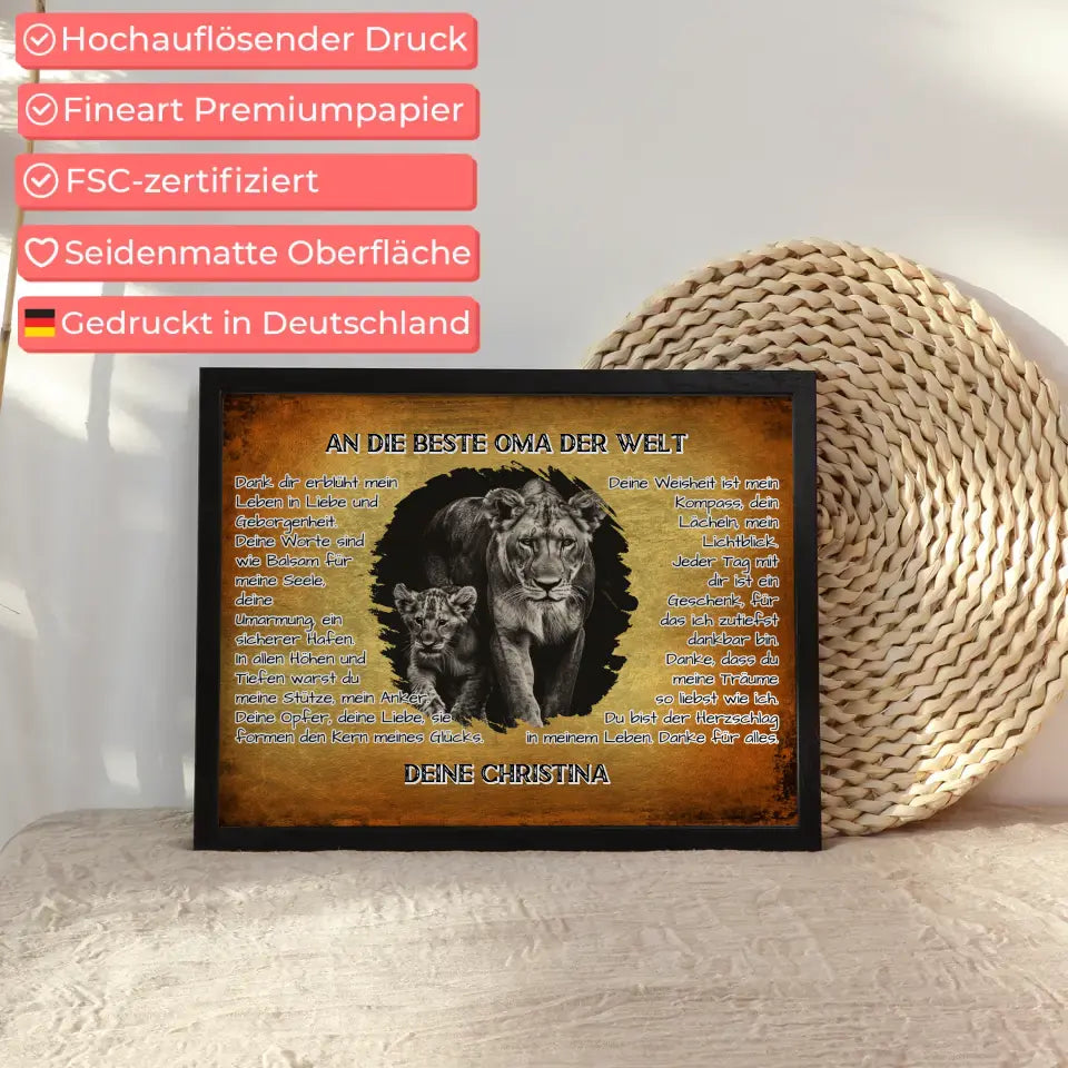 Poster mit Löwen für Oma Danke für alles mit Löwen Bild