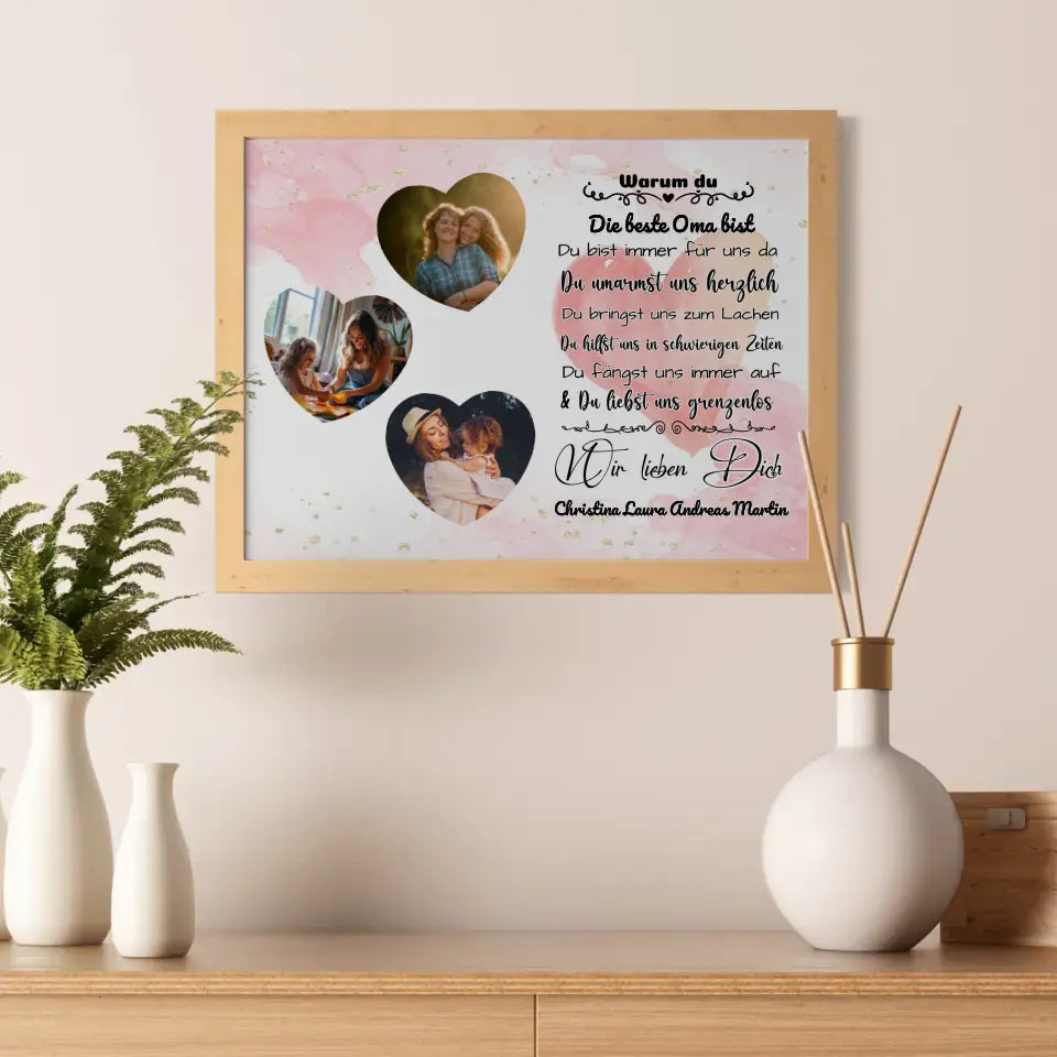 Poster mit 3 Herz Fotos Oma Warum du die beste bist