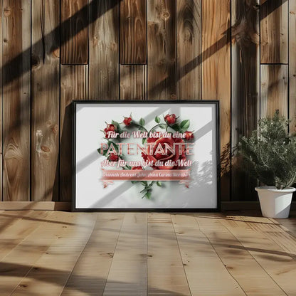 Poster Rosenherz für Patentante Du bist unsere Welt