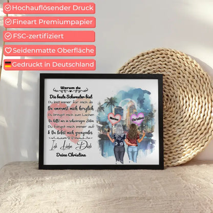 Poster Ich liebe Dich Schwester mit personalisierten Figuren