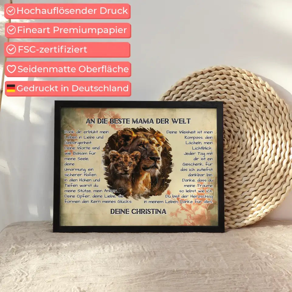 Personalisiertes Poster Danke für alles Mama mit Löwen Bild