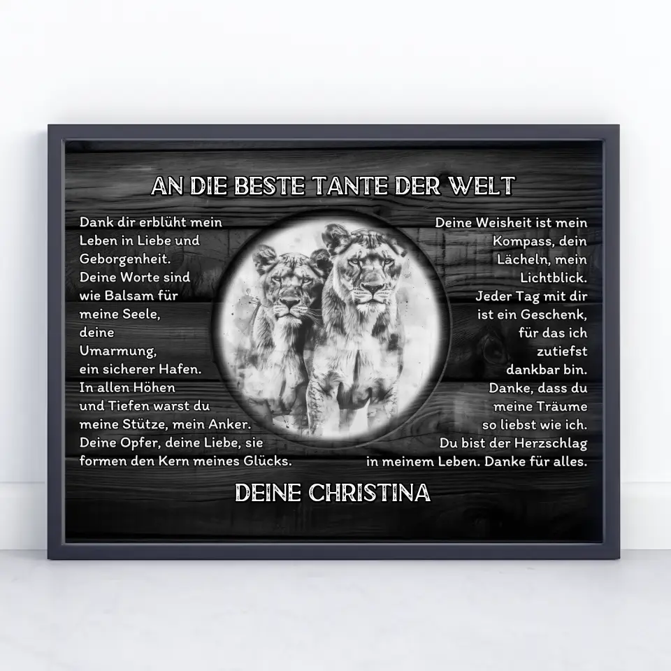 Dankes Poster mit Löwen für Tante Schwarz Weiß