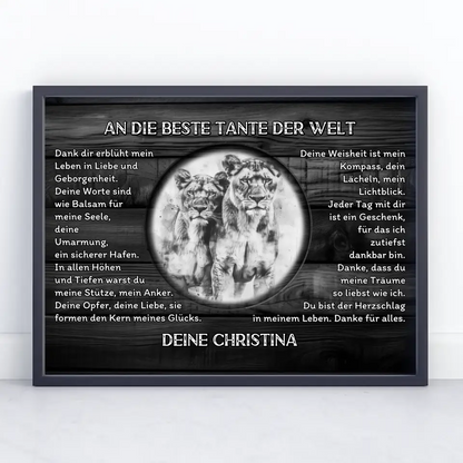 Dankes Poster mit Löwen für Tante Schwarz Weiß