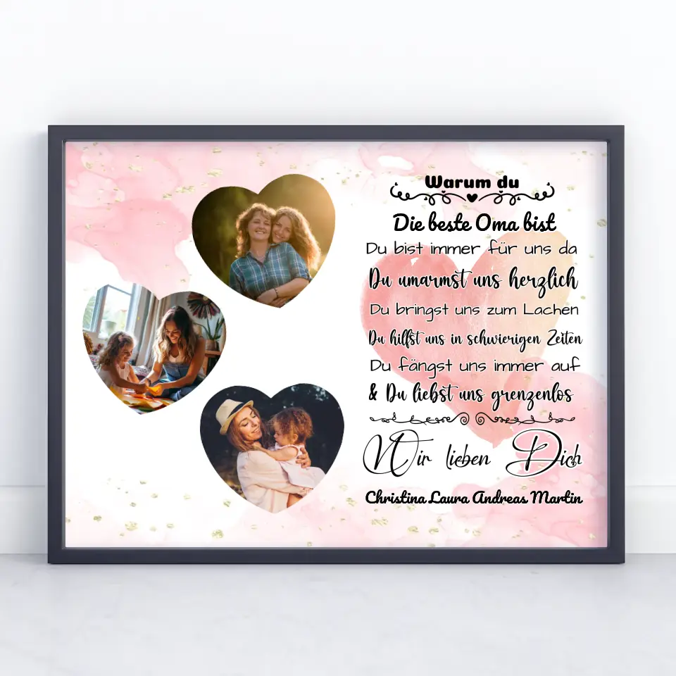 Poster mit 3 Herz Fotos Oma Warum du die beste bist