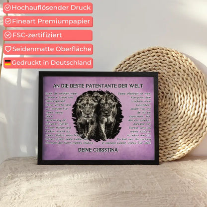 Poster mit Löwen für Patentante DANKE mit Löwen Bild