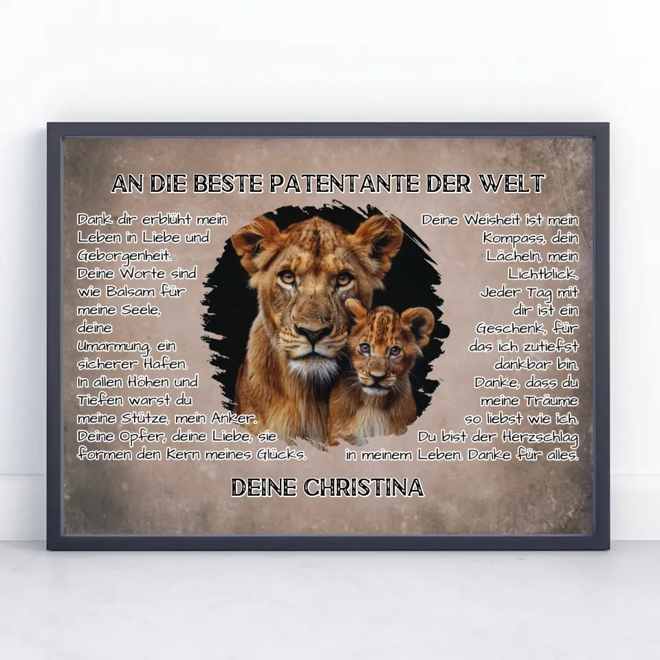 Poster mit Löwen für Patentante Danke für alles mit Löwen Bild