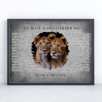 Löwen Poster für Schwester Danke mit Löwen Bild