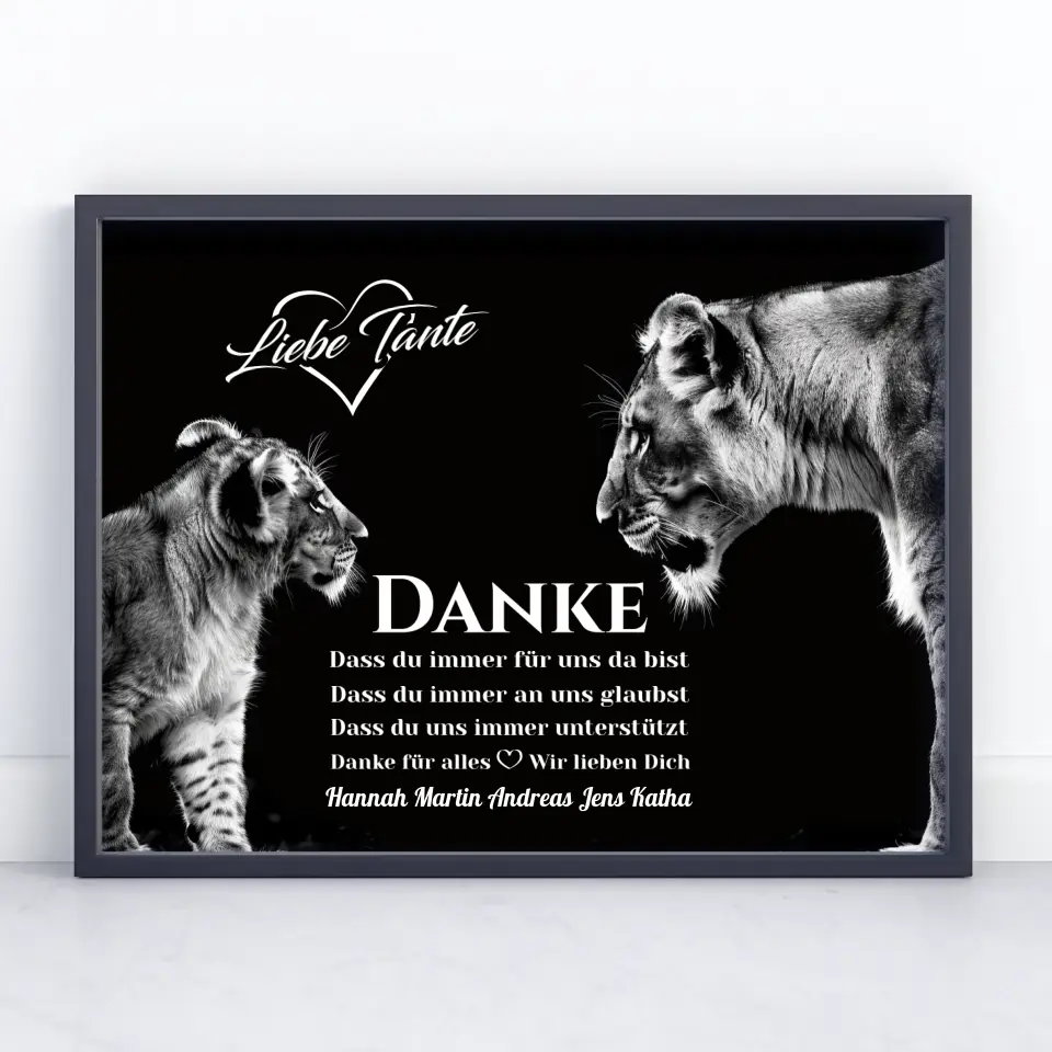 Löwen Poster Schwarz Weiß Tante Du bist immer für uns da