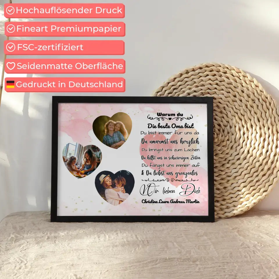 Poster mit 3 Herz Fotos Oma Warum du die beste bist