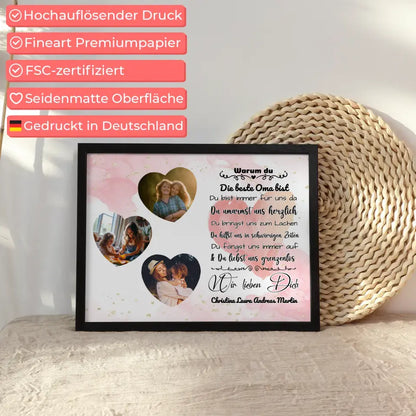 Poster mit 3 Herz Fotos Oma Warum du die beste bist