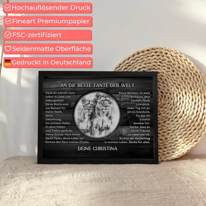 Dankes Poster mit Löwen für Tante Schwarz Weiß