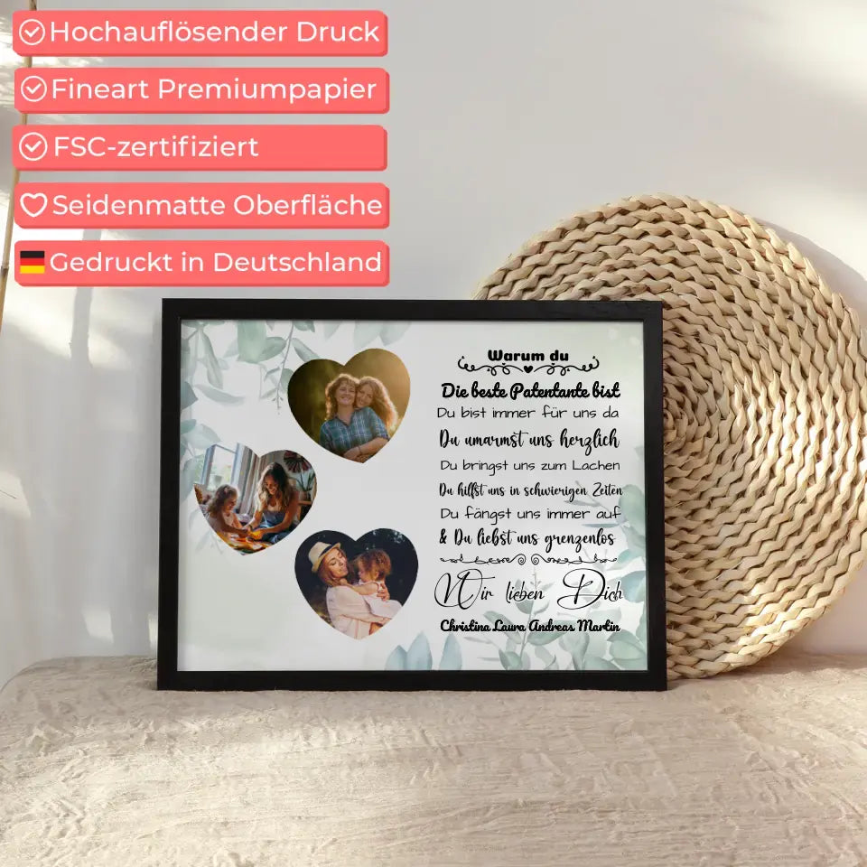 Poster mit 3 Fotos für Patentante Ich liebe Dich