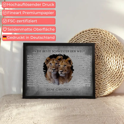 Löwen Poster für Schwester Danke mit Löwen Bild