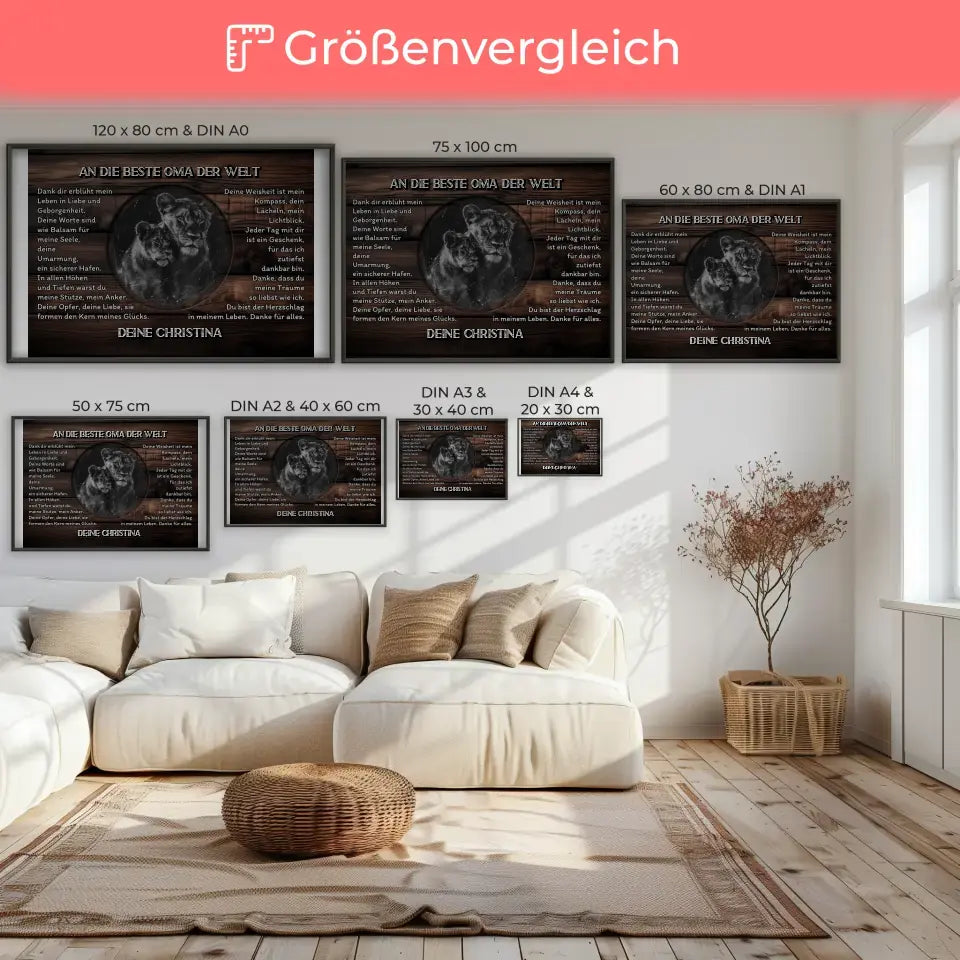 Individuelles Poster für Oma mit Löwen und Namen