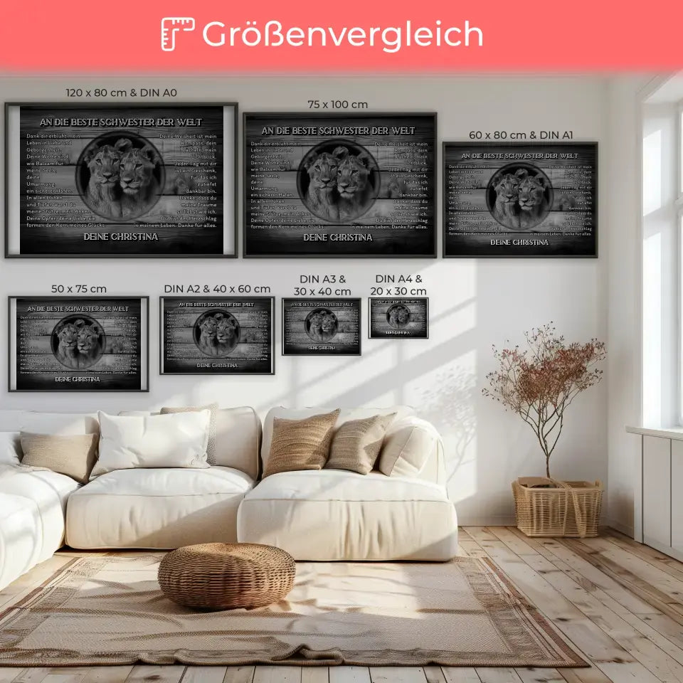 Löwen Poster für Schwester Schwarz Weiß