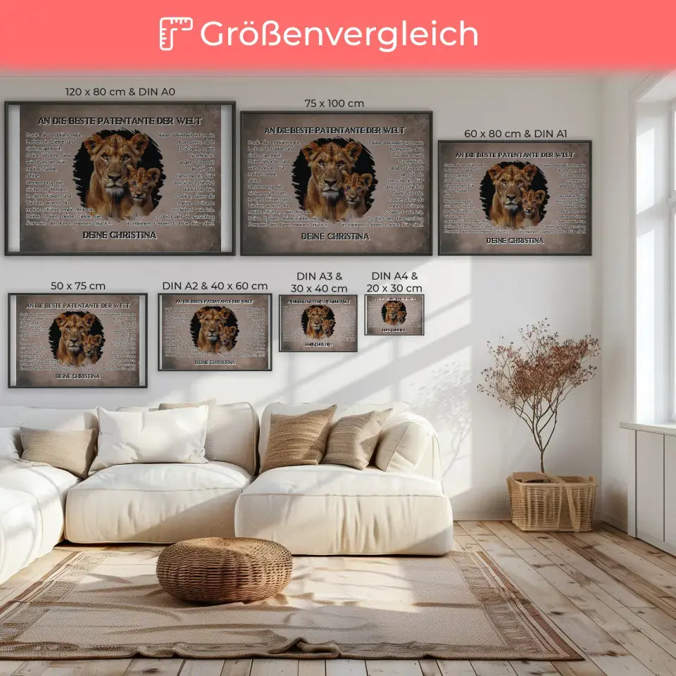 Poster mit Löwen für Patentante Danke für alles mit Löwen Bild
