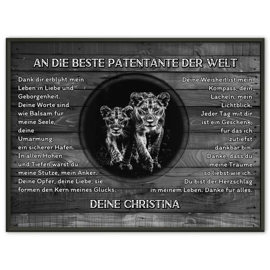 Dankes Poster mit Löwen für Patentante Schwarz Weiß 1