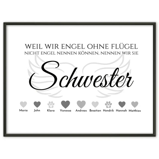 Poster Geschenk Engel ohne Flügel Schwester Personalisiert