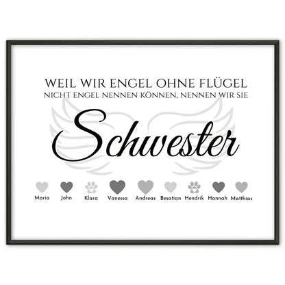 Poster Geschenk Engel ohne Flügel Schwester Personalisiert