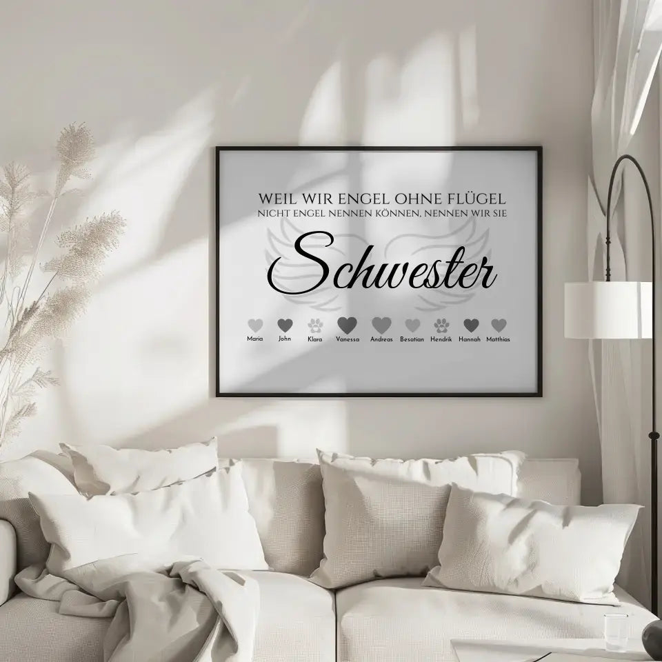 Poster Geschenk Engel ohne Flügel Schwester Personalisiert