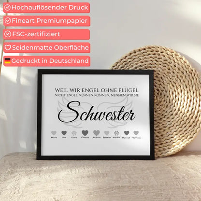 Poster Geschenk Engel ohne Flügel Schwester Personalisiert