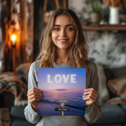 Fotoboard Wegweiser Strand Fotokachel Mit Namen & Spruch oder Wunschtext