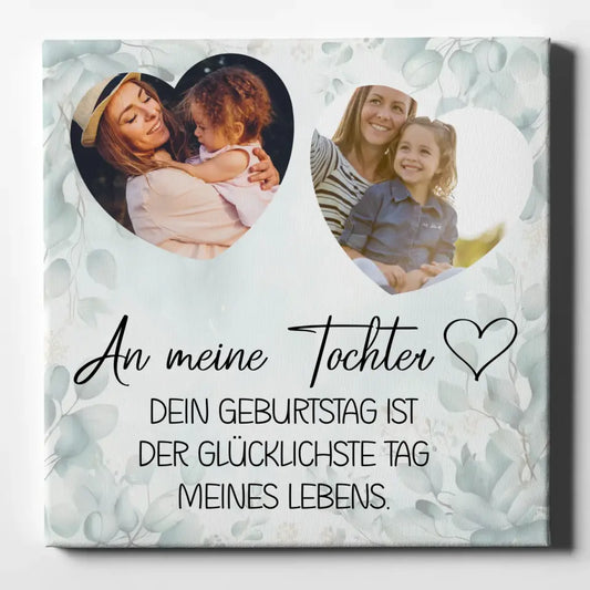 Personalisierte Leinwand für Mama mit 2 Fotos in Herzform