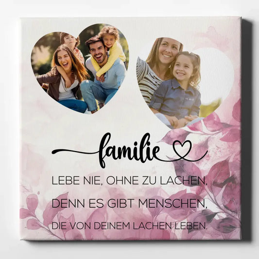 Personalisierte Foto Familien Leinwand mit 2 Fotos in Herzform