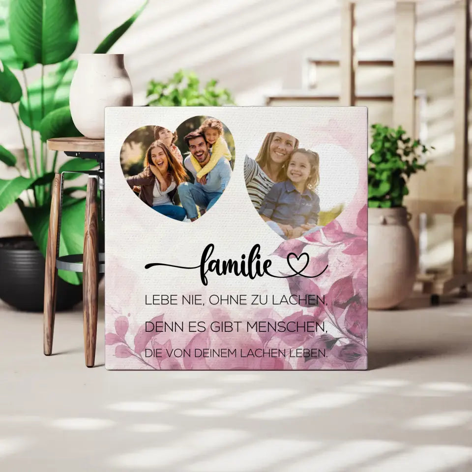 Personalisierte Foto Familien Leinwand mit 2 Fotos in Herzform