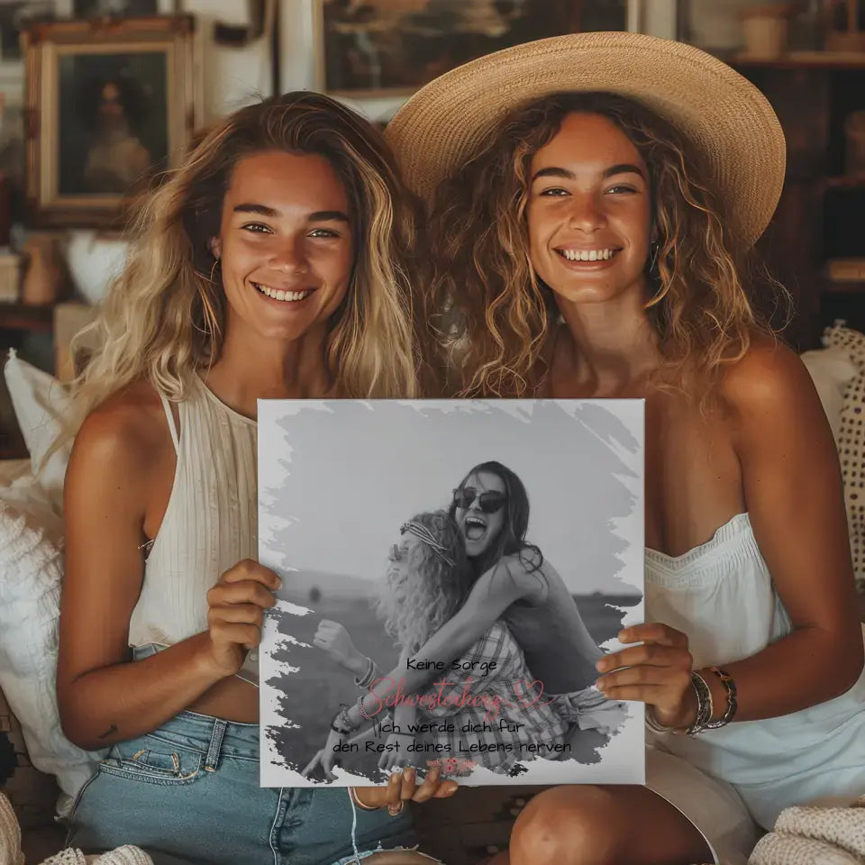 Personalisierbare Foto Leinwand für Schwester Mit Foto und Wunschtext