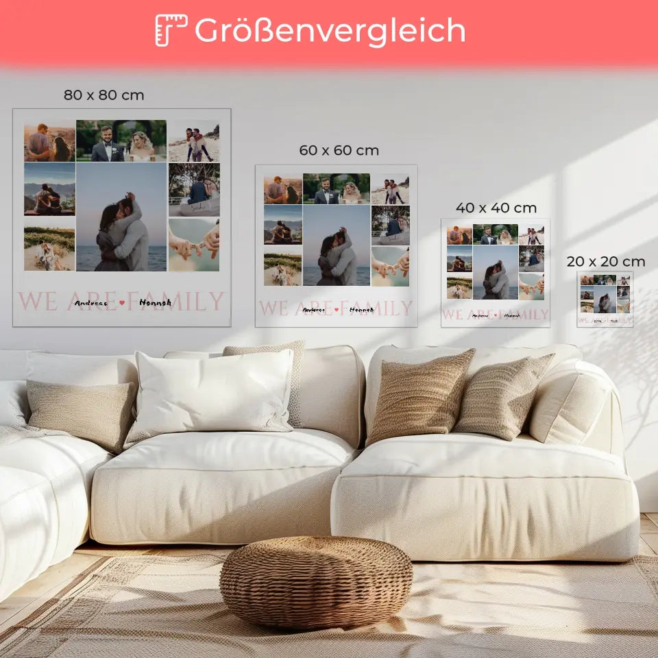 Familie Leinwand Personalisiert Fotocollage 8 Fotos & Namen