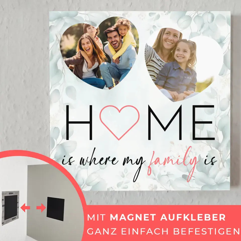 Magnetisches Fotoboard Familie mit 2 Fotos und Wunschtext