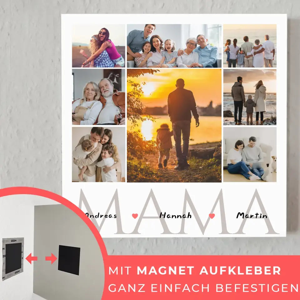 Magnetisches Fotoboard für für Muttertag Fotocollage 8 Fotos & Namen 10