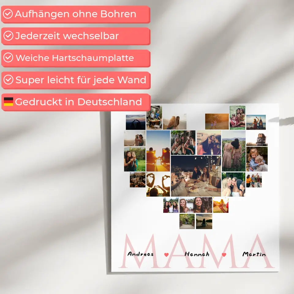 Fotocollage Herz Fotoboard Mama für Muttertag mit Namen