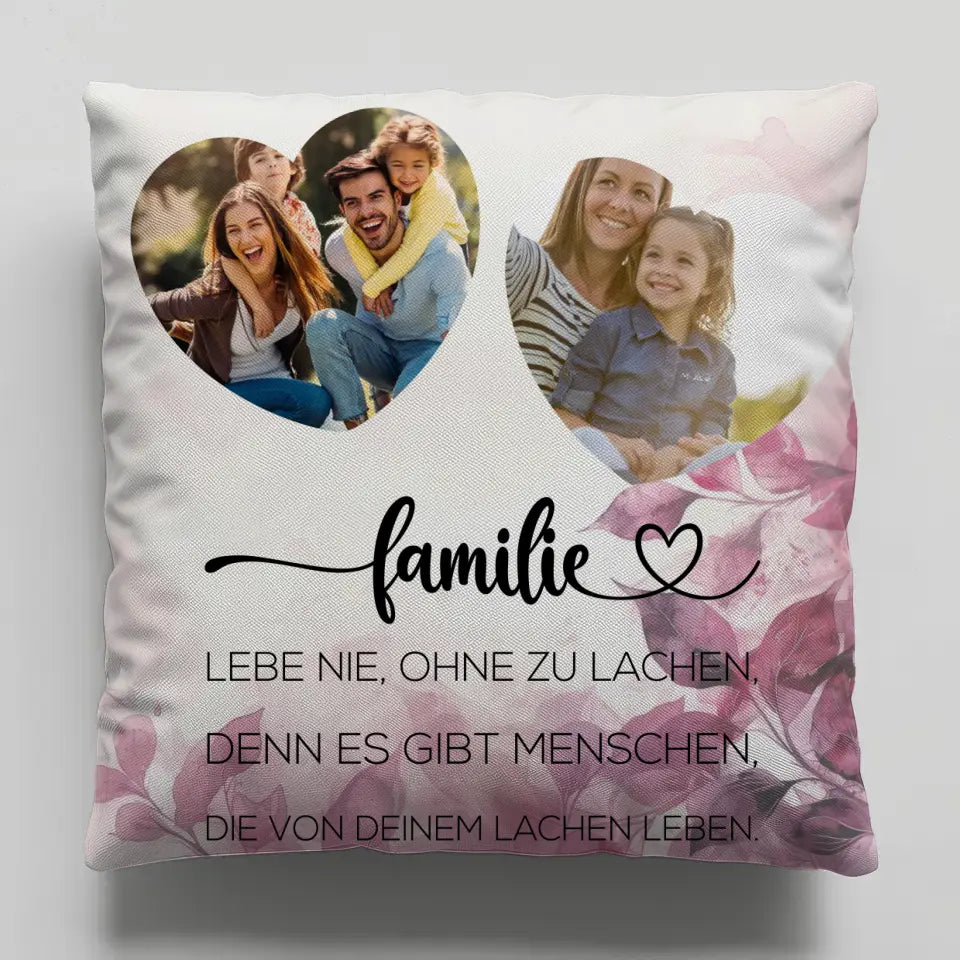 Foto Kissen Personalisiert Familie mit 2 Fotos und Wunschtext