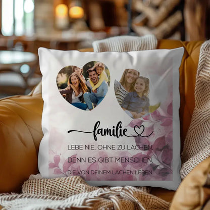 Foto Kissen Personalisiert Familie mit 2 Fotos und Wunschtext