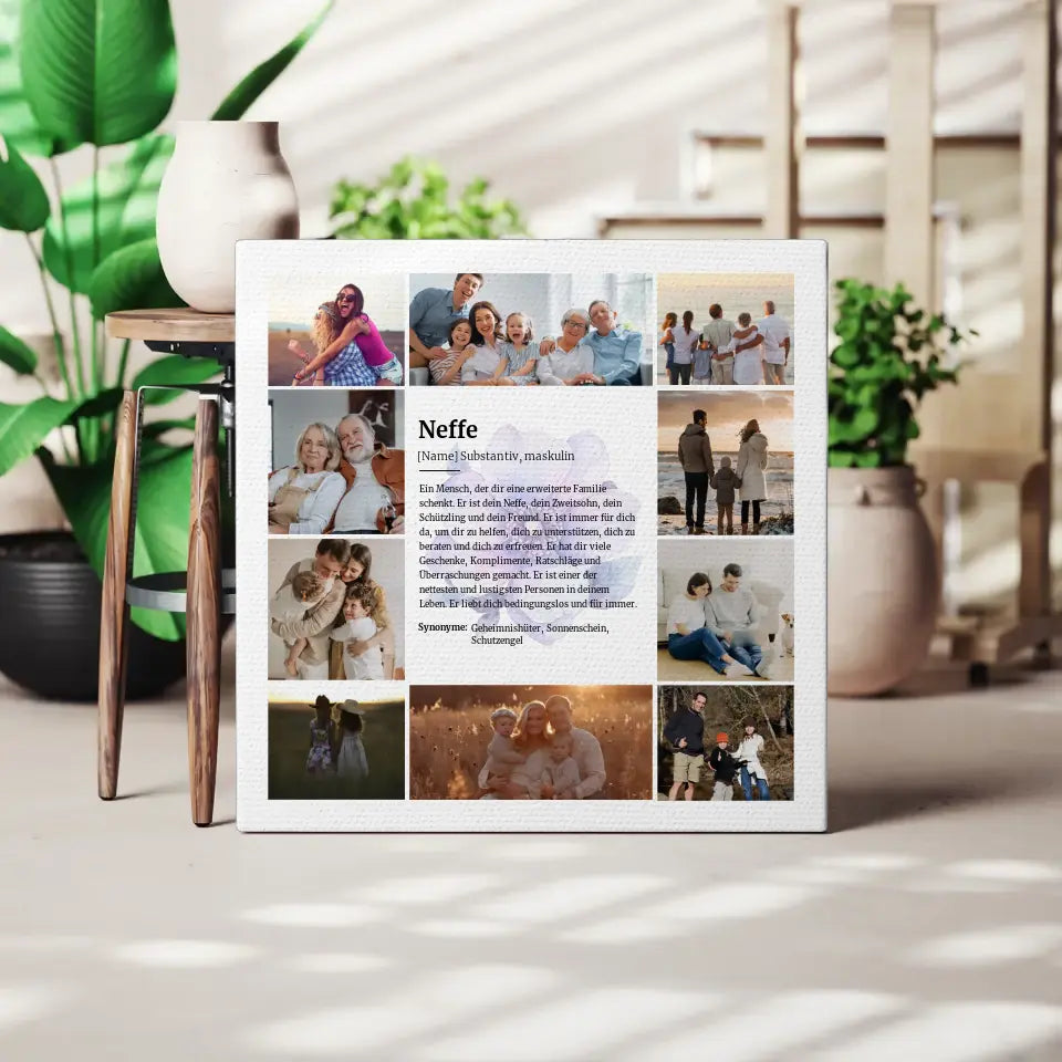 Definition Neffe Leinwand personalisiert für 10 Fotos Lila Blüte