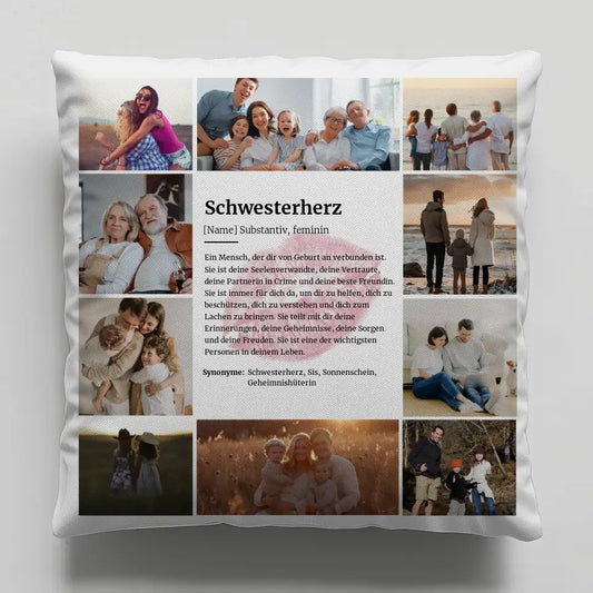 Schwesterherz Definition Personalisiertes Fotokissen mit 10 Fotos