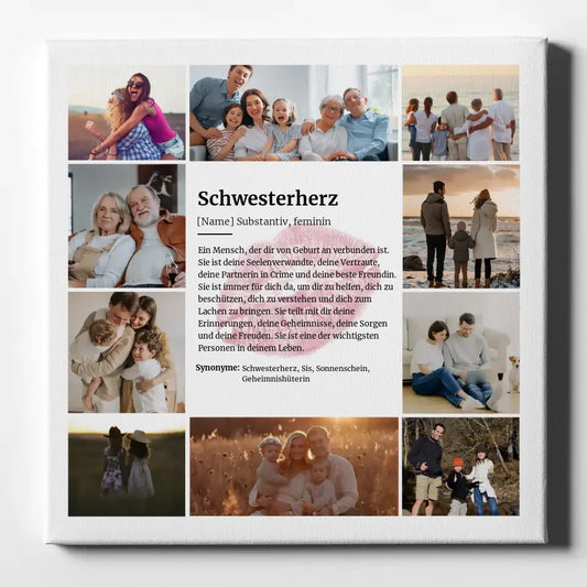 Definition Schwesterherz Fotocollage Leinwand personalisiert Kuss