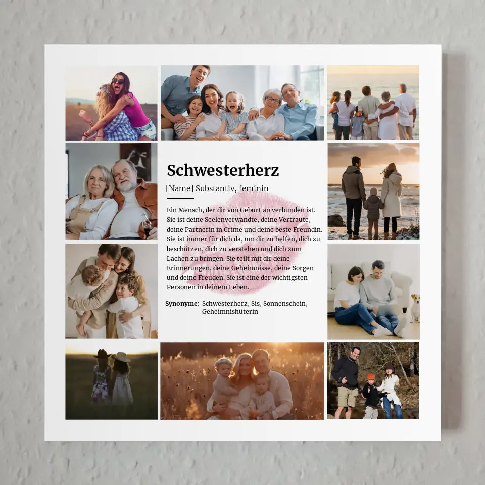 Schwesterherz Definition Fotoboard Personalisiert mit 10 Fotos Kuss