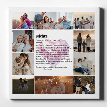 Definition Nichte Fotocollage Leinwand personalisiert Herz Kristall
