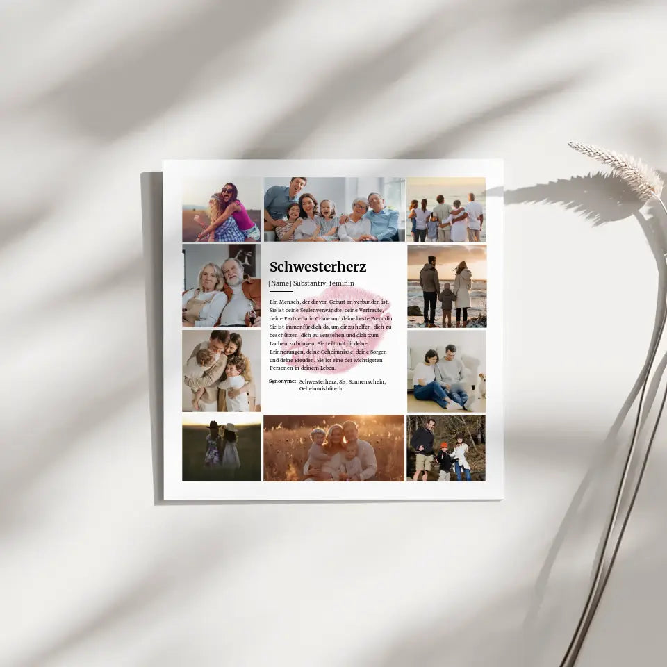 Schwesterherz Definition Fotoboard Personalisiert mit 10 Fotos Kuss
