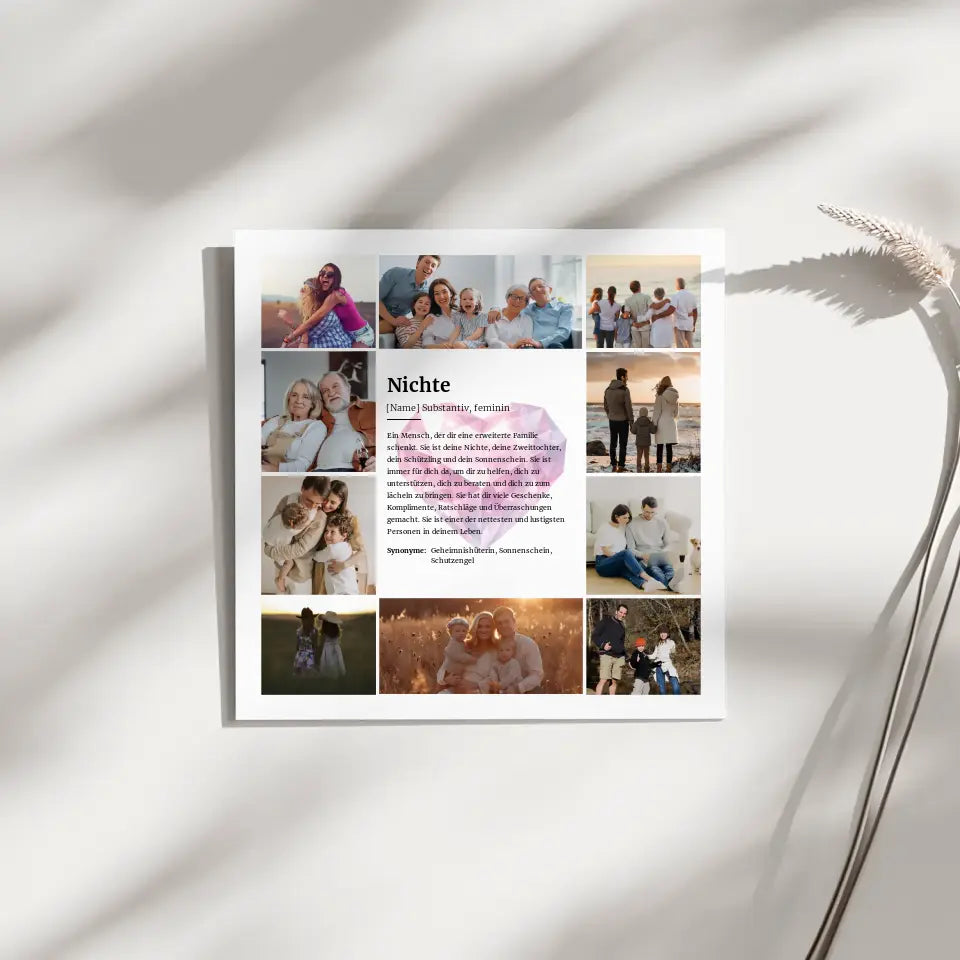 Definition Nichte Fotocollage Leinwand personalisiert Herz Kristall